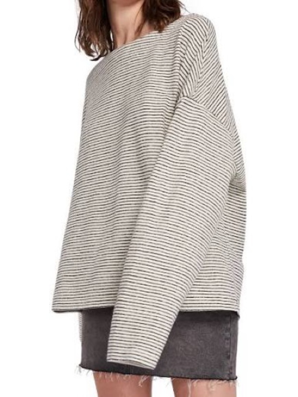 AllSaints Adelise Striped Oversized Cotton Long Sleeve Top XS/S